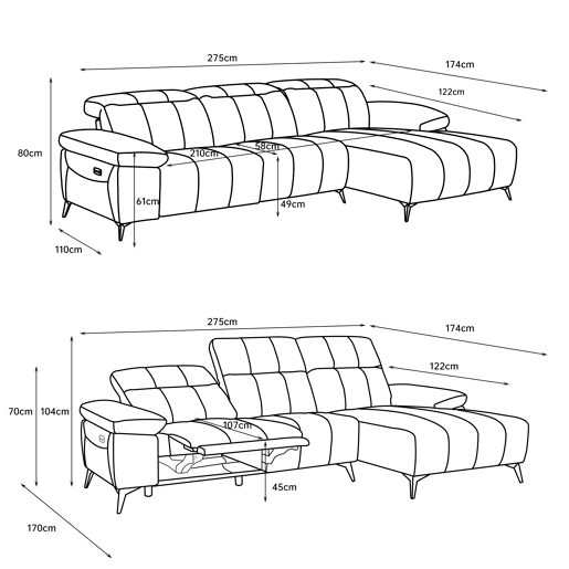 Chaise longue esquerda ANDY com relax elétrico cor bege Chaise longue esquerda ANDY com relax elétrico cor bege