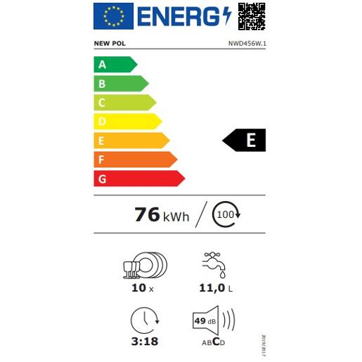 Máquina de lavar loiça NEW POL NWD456W.1 10 conjuntos