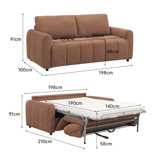 Sofá cama 3 lugares KUKY cor terracota