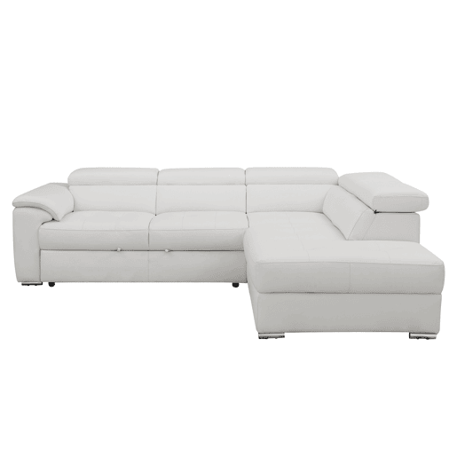 Sofá de canto direito com cama em pele MAYA cor branco