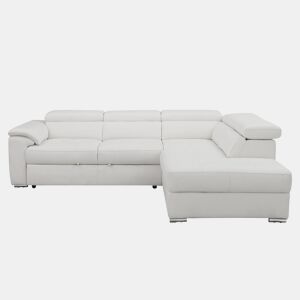 Sofá de canto direito com cama em pele MAYA cor branco