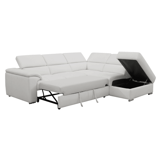 Sofá de canto direito com cama em pele MAYA cor branco