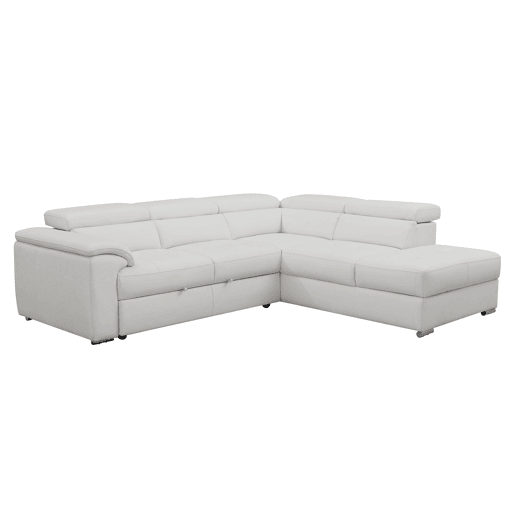 Sofá de canto direito com cama em pele MAYA cor branco