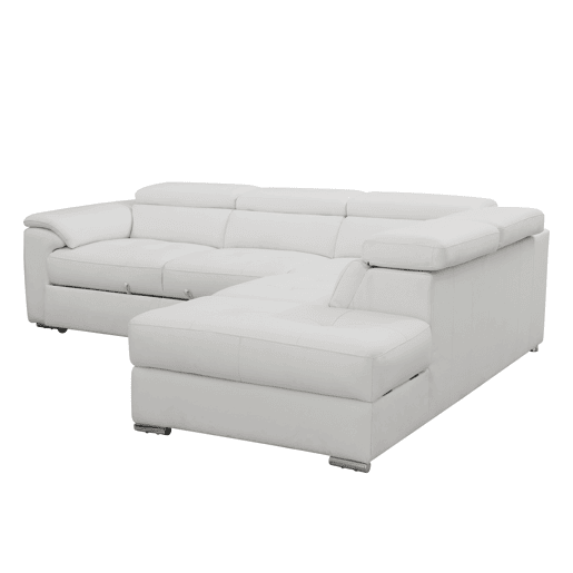 Sofá de canto direito com cama em pele MAYA cor branco