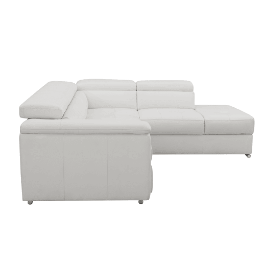 Sofá de canto direito com cama em pele MAYA cor branco