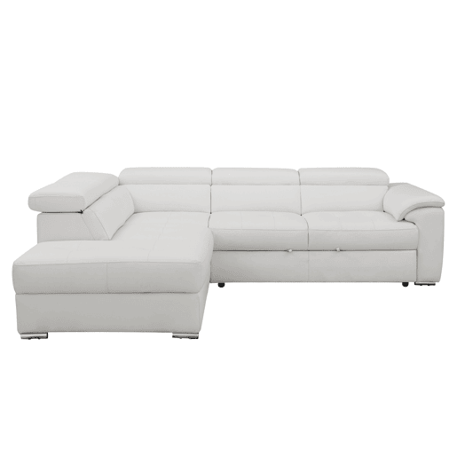 Sofá de canto esquerdo com cama em pele MAYA cor branco Sofá de canto esquerdo com cama em pele MAYA cor branco