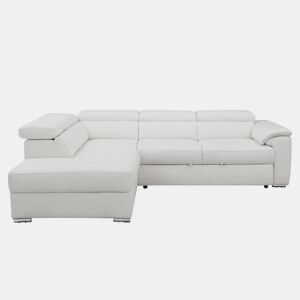 Sofá de canto esquerdo com cama em pele MAYA cor branco