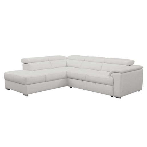 Sofá de canto esquerdo com cama em pele MAYA cor branco Sofá de canto esquerdo com cama em pele MAYA cor branco