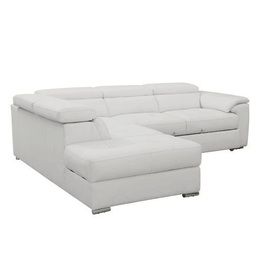 Sofá de canto esquerdo com cama em pele MAYA cor branco Sofá de canto esquerdo com cama em pele MAYA cor branco