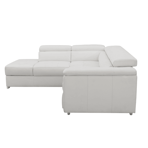 Sofá de canto esquerdo com cama em pele MAYA cor branco Sofá de canto esquerdo com cama em pele MAYA cor branco