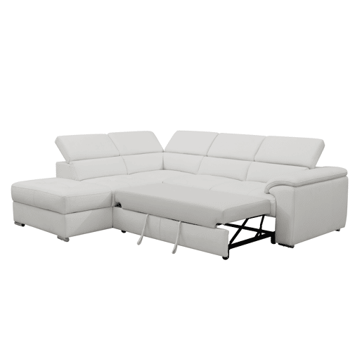 Sofá de canto esquerdo com cama em pele MAYA cor branco Sofá de canto esquerdo com cama em pele MAYA cor branco