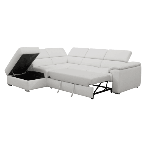 Sofá de canto esquerdo com cama em pele MAYA cor branco Sofá de canto esquerdo com cama em pele MAYA cor branco