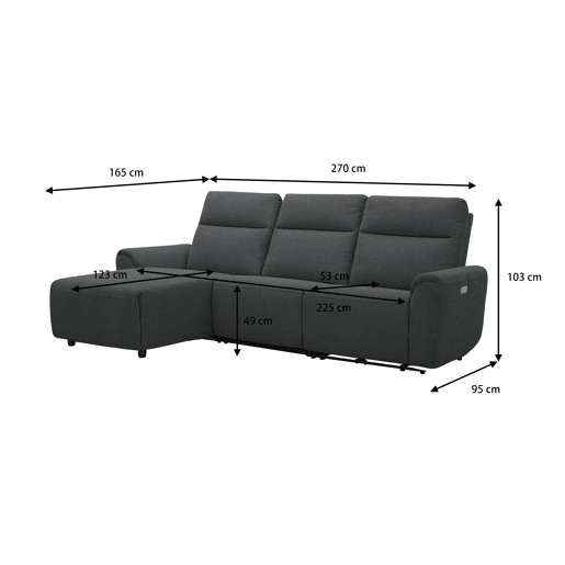 Chaise longue esquerda e relax elétrico TOBY cinza escuro
