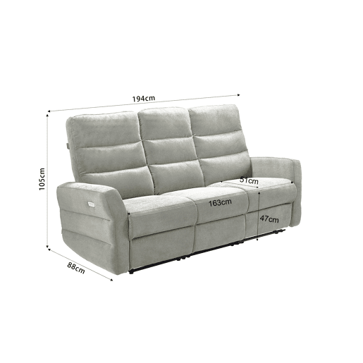 Sofá 3 lugares relax elétrico ZEUS cor cinza claro Sofá 3 lugares relax elétrico ZEUS cor cinza claro