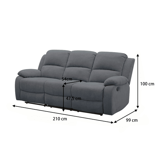 Sofá de 3 lugares 2 assentos relax manual RYAN cinza escuro