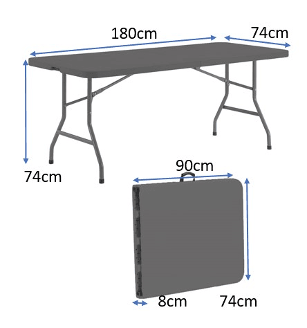 Mesa desdobrável CATERING 180x74cm cinzento
