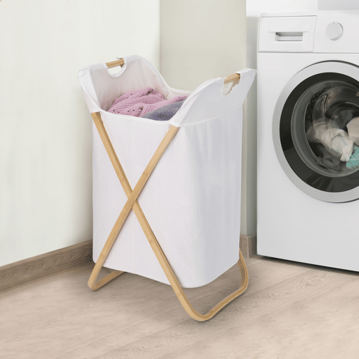 Cesto de roupa NORDIC em bambu e tecido 70x40x36cm bege