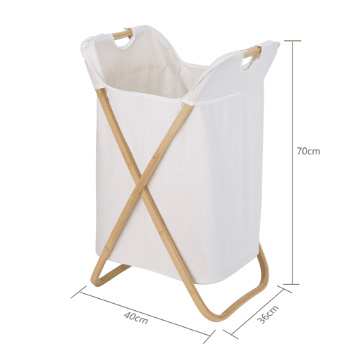 Cesto de roupa NORDIC em bambu e tecido 70x40x36cm bege