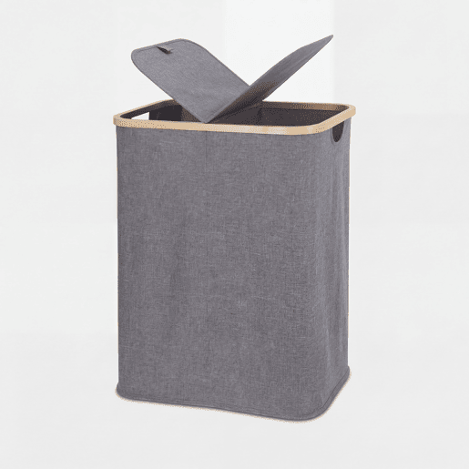Cesto de roupa ECI em bambu e tecido 67x54x34cm cinza