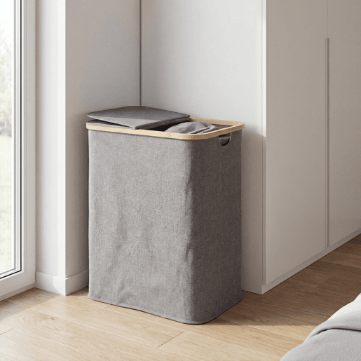 Cesto de roupa ECI em bambu e tecido 67x54x34cm cinza
