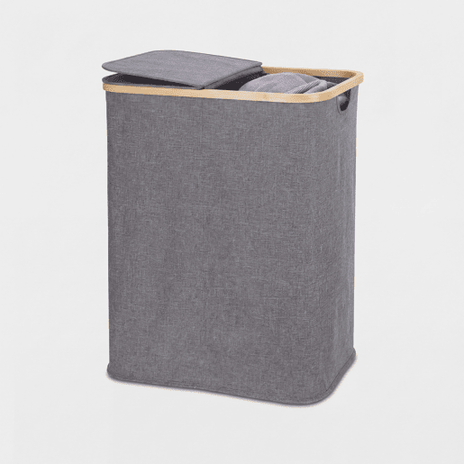 Cesto de roupa ECI em bambu e tecido 67x54x34cm cinza