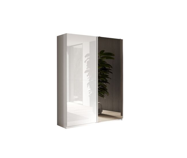 Armario swing 230x180cm puertas correderas blanco brillo y espejo
