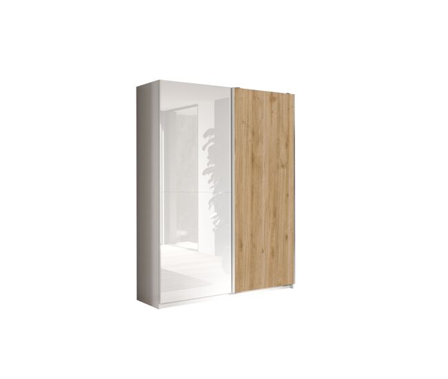 Armario swing 230x180cm puertas correderas blanco brillo y roble
