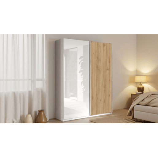 Roupeiro SWING 230x180cm portas de correr branco e carvalho