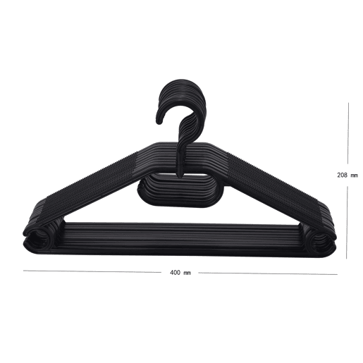 Conjunto de 10 cabides PLASTIKO 20,8x40x0,8cm cor preto