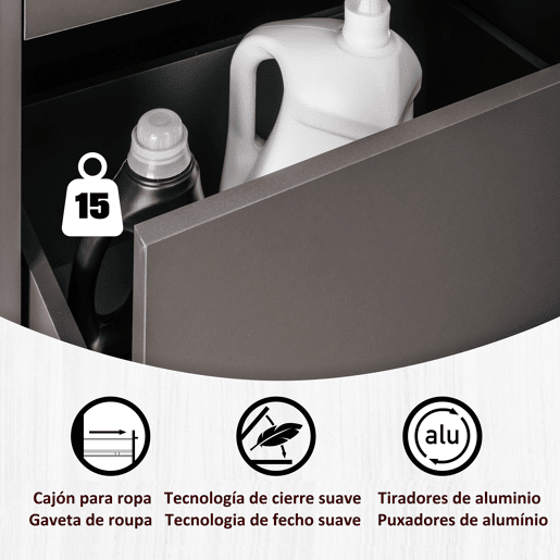 Módulo médio STIL para máquina da roupa 1 gaveta 67x164cm cinza
