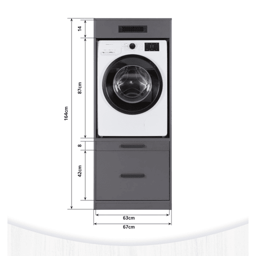 Módulo médio STIL para máquina da roupa 1 gaveta 67x164cm cinza