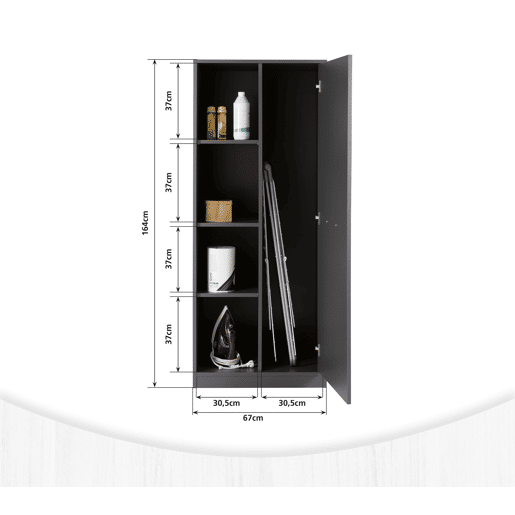 Módulo alto STIL varredor 1 porta e prateleiras 67x164cm cinza Módulo alto STIL varredor 1 porta e prateleiras 67x164cm cinza