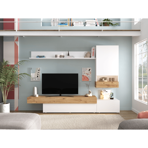 Compacto de TV HECTOR 240cm branco e carvalho Compacto de TV HECTOR 240cm branco e carvalho