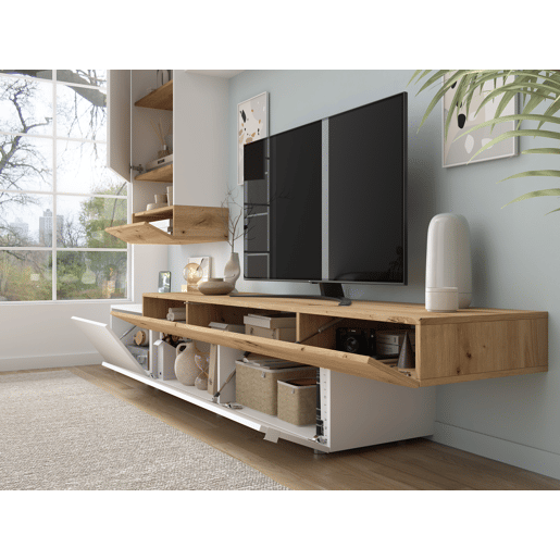Compacto de TV HECTOR 240cm branco e carvalho Compacto de TV HECTOR 240cm branco e carvalho