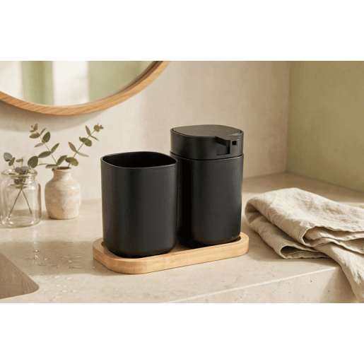 Conjunto de banho WASHBASIN saboneteira e copo preto Conjunto de banho WASHBASIN saboneteira e copo preto