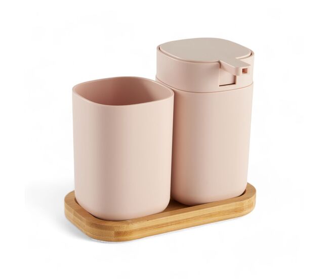 Set baño jabonera y vaso washbasin color rosa