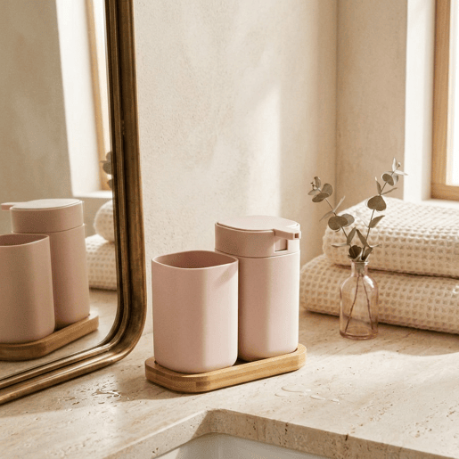 Conjunto de banho WASHBASIN saboneteira e copo rosa