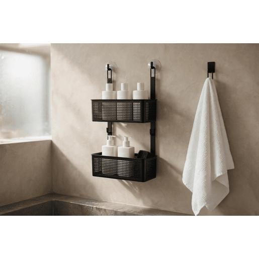Suporte para acessórios BAÑO com 2 prateleiras preto Suporte para acessórios BAÑO com 2 prateleiras preto