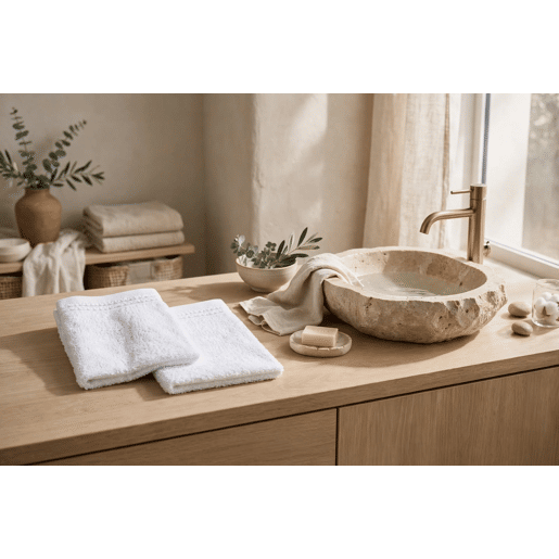Conjunto de 2 luvas BAÑO em algodão branco Conjunto de 2 luvas BAÑO em algodão branco
