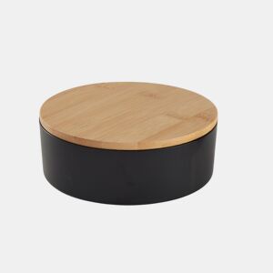 Caixa de joias CIRCULAR com espelho em bambu preto 14cm