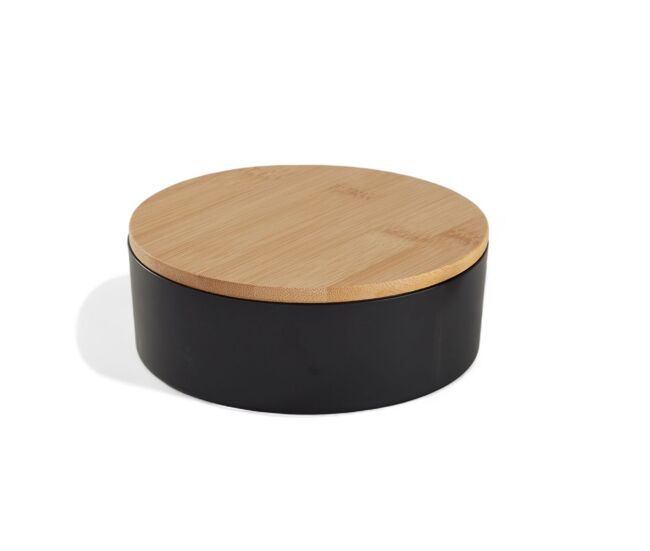 Caja de joyas circular con espejo de bambú negro 14cm