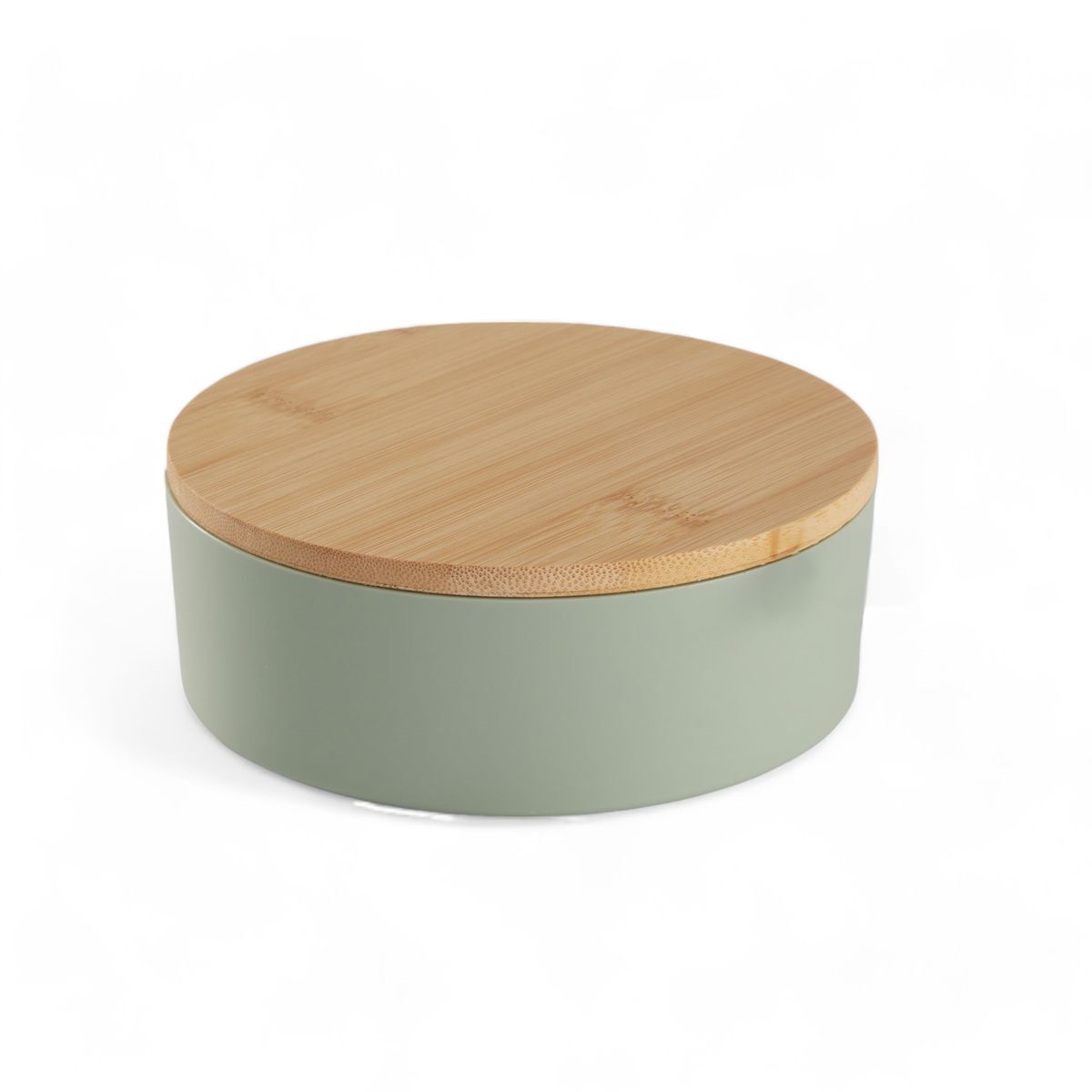 Caja de joyas circular con espejo de bambú verde 14cm