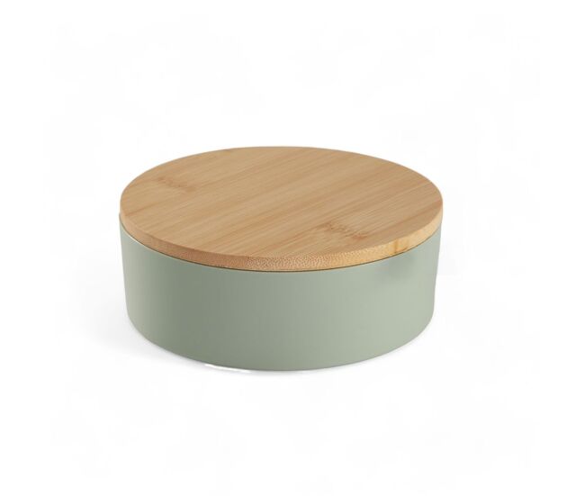 Caja de joyas circular con espejo de bambú verde 14cm