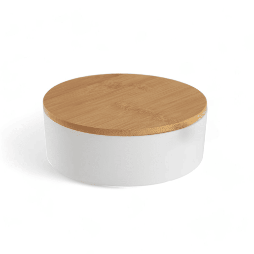Caixa de joias CIRCULAR com espelho em bambu branco 14cm Caixa de joias CIRCULAR com espelho em bambu branco 14cm