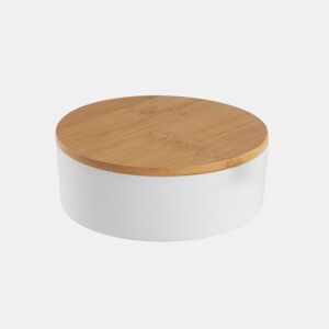 Caixa de joias CIRCULAR com espelho em bambu branco 14cm