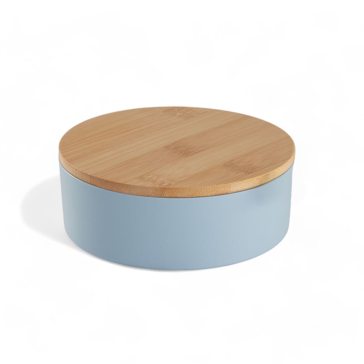 Caja de joyas circular con espejo de bambú azul 14cm