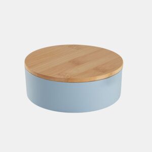 Caixa de joias CIRCULAR com espelho em bambu azul 14cm