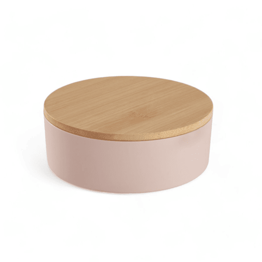 Caixa de joias CIRCULAR com espelho em bambu rosa 14cm
