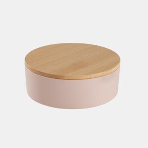 Caixa de joias CIRCULAR com espelho em bambu rosa 14cm