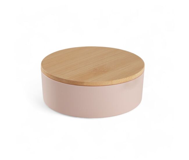 Caja de joyas circular con espejo de bambú rosa 14cm